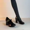 Sapatos Mary Jane de Salto Alto com Bico Redondo em Couro Envernizado Estilo Francês, Modelo Novo 2026 para Mulheres com Uma Tira, Elegantes e Emagrecedores, Sapatos de Salto Único da Moda