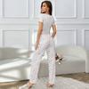 Pijama Transfronteiriça Amazon Europeia e Americana de Manga Curta com Decote em V Estampa Floral Pequena Calça Cenoura com Babado Roupa de Casa Conjunto Mulher