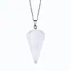 Pendente de Pedra Natural de Ametista e Quartzo Rosa Europeu e Americano Coluna Hexagonal Pêndulo Cônico Pingente de Cristal Multifacetado Colar