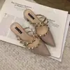 Diseño Francés Sexy Mula de Punta Cerrada Verano Estilo Sensual Sandalias de Tacón Grueso Remache Tacón Alto Punta Afilada Zapatos Nuevos