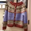 Amazon Suéter de punto jacquard estilo étnico europeo y americano para mujer, cárdigan de punto para otoño e invierno, suéter de un solo botón