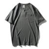 Camiseta de algodón lavado de 210 g para hombre, de verano de 2023, de manga corta, versátil, con bolsillo de parche retro, cuello redondo, color liso