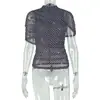 Camiseta de mujer con estampado de lunares personalizado, estilo europeo y americano, moda transfronteriza, bloques de color, manga corta, cuello alto, fruncido en la cintura, top de verano