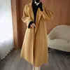 Abrigo de lana de doble cara estilo coreano transfronterizo para mujer, otoño e invierno, por encima de la rodilla, holgado, largo, talla grande, con bolsillos, abrigo de lana