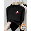 Camiseta Térmica de Forro Polar para Niñas con Estampado Lindo, Cuello Semi-Alto, Nueva Prenda para Otoño/Invierno 2026 para Niños Medianos y Mayores, Moderna