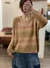 Outono 2026 Transfronteiriço Novo Fio de Algodão Retrô Bloco de Cores Solto Gola Redonda Simples Versátil Casual Suéter Tricô Feminino