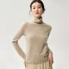 Suéter de Cashmere para Mulheres com Bordas Dobradas e Gola Alta Empilhada, Suéter Base de Tricô Quente Solto de Gola Alta para Mulheres