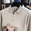 Camiseta de manga larga de algodón de seda de morera antibacteriana 10A para hombre, nueva de otoño 2026, color liso, casual, con cuello de solapa, polo para hombre