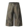 WASTE Pantalones Cortos de Mezclilla Sucios para Hombre Verano Diseño Plegado Sentido del Diseño Teñido a Chorro Holgados Pierna Ancha Shorts Street Trendy