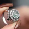 Anillo giratorio con hebilla de paz para mujer, nuevo estilo étnico chino, mantra de seis caracteres, ajustable, chapado en cobre con plata