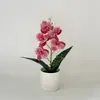 Flores Artificiais Phalaenopsis 5 Flores Artificiais em Vasos Bonsai Cenário para Casa e Escritório Decoração de Plantas Verdes Adereços de Paisagismo