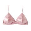 Ropa interior de copa triangular francesa transfronteriza para mujer sin aro de acero, ajustable, espalda hermosa, sin tirantes, con un solo broche, cinta de seda, almohadilla para el pecho