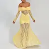 2025 Moda Transfronteriza de Amazon Más Vendido Vestido Largo de Encaje Patchwork Sexy Ruched Strapless Bodycon de Comercio Exterior