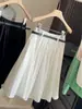 Falda Blanca Estilo Academia Línea A para Mujer, Nueva Falda Elegante tipo Paraguas de Cintura Alta para Verano, Falda Midi Voluminosa de Cintura Elástica Petite
