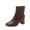Botas Elásticas Francesas Tacones Altos Gruesos Botas Adelgazantes para Mujer 2026 Otoño/Invierno Nuevas Botines Botas de Calceta de Cuero Suave Puntera Cuadrada Pequeña Botines Cortos