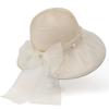 Novo Chapéu de Pescador Elegante de Malha com Pérolas Primavera e Verão 2025 Chapéu Feminino com Laço Aba Larga Organza para Proteção Solar