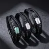 Popular Pulsera Tejida de Estilo Oscuro de Amazon con Piedra Natural Ojo de Tigre y Joyería de Cuero de Doble Capa de Moda para Hombre