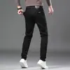 Jeans Puro Preto Fino Primavera e Outono Masculino Slim Reto Elástico Jovem Casual Calça Longa Masculina Tendência Verão
