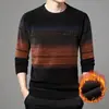 Suéter Masculino de Chenille com Gola Redonda para o Inverno, Forrado com Fleece e Espesso, Roupa Íntima Térmica, Suéter de Tricô Masculino Casual, Suéter de Camada Base Masculino