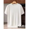 Suéter de malha gola redonda 100% caxemira pura outono e inverno, camisa base pullover de caxemira macia de cor sólida, manga curta masculina