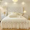 2026 Nuevo Faldón de Cama de Algodón con Patrón de Platino Estilo Princesa Faldón de Cama Individual, Funda de Almohada Individual, Juego de Tres Piezas, Juego de Funda Nórdica de Cuatro Piezas