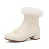 2024 Botas Guofeng Hanfu Cheongsam Novas Botas Femininas Salto Médio Grosso Tecido Estampado Botão Mao Mao Botas Curtas 28-43 Pai-Filho