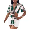 En Stock Camisa para mujer de comercio exterior europeo y americano, cruzada, con lazo, encaje, sexy, top estampado de manga corta de verano
