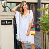 Vestido Sexy Sin Espalda con Flecos y Costuras de Ganchillo a Mano para Mujer, Holgado con Abertura, Protección Solar, Blusa de Playa 3012