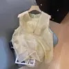 Roupa de verão em estilo chinês leve, feita de seda de amoreira e organza, com bordados pesados, detalhes de miçangas e um top sem mangas ligeiramente transparente e único.