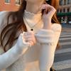 Tejido de Encaje de Cuello Alto Medio Estilo Japonés y Coreano, Nuevo Estilo Primavera y Otoño, Tejido Base con Forro Polar Integrado