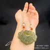 Colgante de Candado de Pez Loto Verde y Amarillo de Jade de Xinjiang, Material de Mongolia Exterior, Tallado a Doble Cara, Colgante de Candado "Abundancia Cada Año" y "Cumplimiento de Deseos Pacíficos"