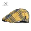 Gorra de Béisbol Delgada Transpirable para Hombre de Primavera y Verano, Boina Retro Británica para Mujer, Gorra Casual a Cuadros