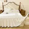Saia de cama de algodão cru Classe A com soja, cor sólida, estilo coreano, lavável à máquina, estilo princesa com renda, capa de saia de cama acolchoada