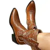 Botas vaqueras occidentales transfronterizas Otoño/Invierno 2026 Bordadas Tacón grueso Versátiles de media pantorrilla Retro Corte en V Tallas grandes Botas Martin para mujer