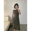 Th **y Vestido de Ácido Acético para Mujer Primavera y Verano Nuevo Elegante Moda de Alta Gama Sin Mangas Vestido de Cola de Pez
