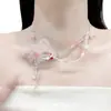 "Taoxi Chunxin" Colar de Flor Rosa Claro com Laço de Verão para Meninas com Temperamento Doce e Corrente para Clavícula Digna de Foto