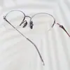 Montura de Gafas M8112S de Titanio Puro para Mujer, Montura de Titanio de Media Montura, Gafas de Montura Fina, Se Pueden Adaptar Lentes Graduados para Miopía, Color Rojo