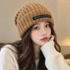 Gorro de Lana de Punto Coreano de Gran Circunferencia para Mujer Otoño e Invierno, Hace que la Cara se Vea Más Pequeña, Cálido y Versátil, Gorro de Punto Moderno