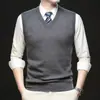 Colete de malha sem mangas estilo artístico minimalista europeu e americano para homens, jaqueta suéter de gola redonda fresca japonesa de outono