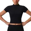 Camiseta Secagem Rápida Feminina Meio Zíper Gola Alta Manga Curta Slim Fit Yoga Manga Curta Outdoor Diário Fitness Esportes Camada Base Top