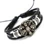 Pulsera de remaches estilo punk aleación calavera con cuentas pulsera tejida a mano pulsera de cuero vacuno joyería
