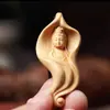 Madera de Ciprés Talla de Madera Hoja de Loto Guanyin Colgante de Cuello Chino Pieza de Mano Artesanías de Talla de Madera Accesorios para el Hogar Colgante