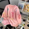 Suéter Rosa com Laço Estilo Preguiçoso para Mulheres, Novo Estilo Outono e Inverno, Peça Externa Solta, Suéter de Tricô Doce e Rejuvenescedor para Mulheres