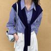 Venda direta da fábrica primavera e outono amor listras verticais azul e branco design de camisa slim azul camisa de manga comprida pequena feminina