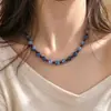 Collar de cadena para clavícula de ágata con cuentas de aventurina azul de piedra natural, simple y elegante, cadena retro para suéter de otoño e invierno para mujer