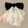 Grampo de rabo de cavalo suave em rede estilo coreano para mulheres, presilha de cabelo de fita floral de alta qualidade, presilha de tubarão estilo preguiçoso com laço, acessório de cabelo