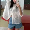Camisa casual chic de alta gama para mujer de Dongdaemun, Corea, de corte holgado, con bordado hueco