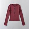Primavera de 2024 novo feminino elástico fleece base fio slim fit puro temperamento manga longa gola Henry hot girl T