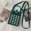Bolso de Teléfono Móvil a Cuadros para Mujer Bolso Cruzado de Hombro Pequeño Lindo Ligero Bolso Tejido Bolso de Punto