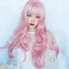 Celebridade da Internet Novo Estilo Franja de Ar Cabelos Longos Cacheados Perucas Fashionável Natural e Realista Fofa Ondas Grandes Perucas de Cabelos Longos Cacheados